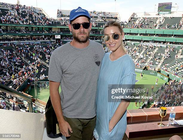 Actress Whitney Port and Tim Rosenman visit the Moet and Chandon Suite at the 2016 BNP Paribas Open on March 19, 2016 in Indian Wells, California.