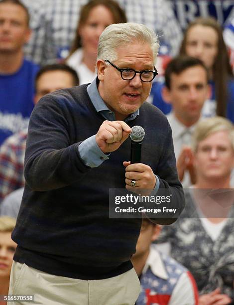 Conservative radio talk show host Glenn Beck speaks at republican presidential candidate Ted Cruz campaign rally on March 19, 2016 in Provo, Utah....