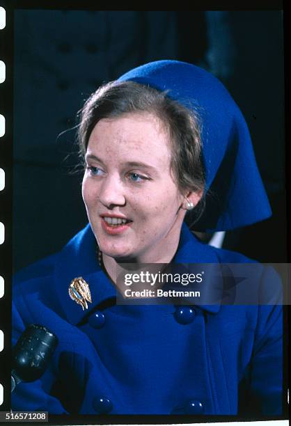 New York: Danish Princess Margrethe talks with newsmen following her arrival here. The Princess stopped in New York before leaving for Mexico and a...