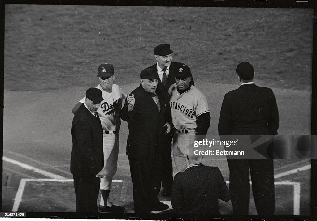 Baseball Captains Standing on Field