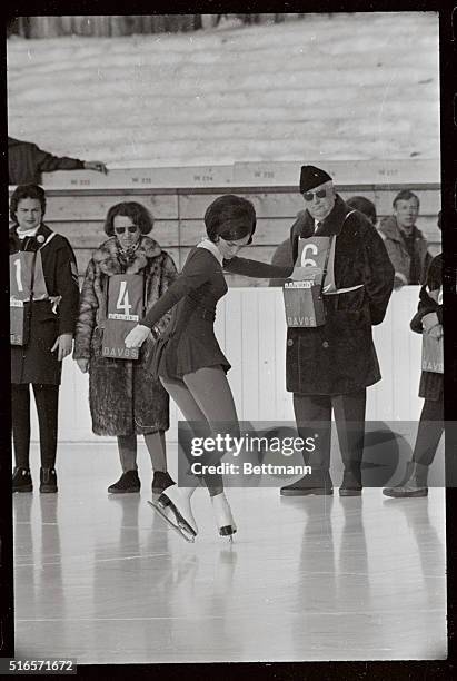 Peggy Fleming, of Colorado Springs, Colorado performs here in the Free Skating event in the women's world figure skating championship. Peggy, 17 at...