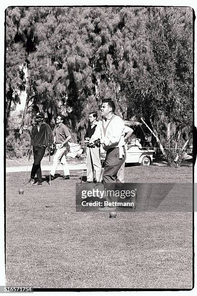 Otto Graham, recently signed as head coach of the Washington Redskins, belts a drive off the 7th tee at La Quinta during the Pro-Am opener of the...