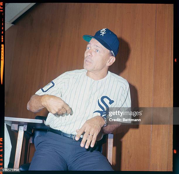 Eddie Stanky tries a White Sox uniform for size after signing as field manager for the White Sox. Stanky succeeds Al Lopez who resigned the job at...