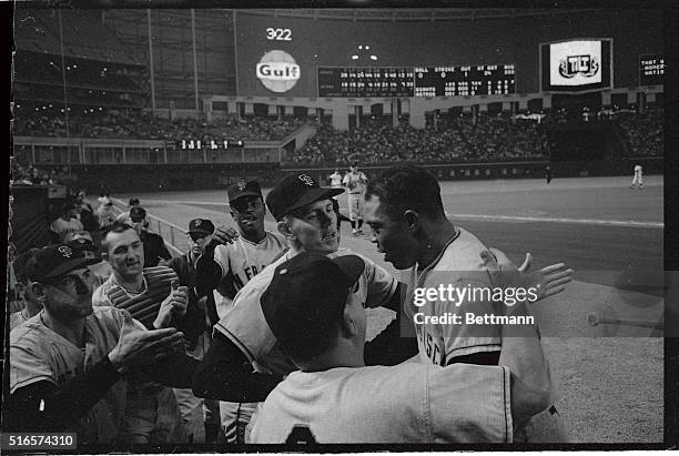 Tilt" lights up on the scoreboard at the Astrodome whenever a team opposing the Astros gets a homerun. San Francisco Giants slugger Willie Mays,...