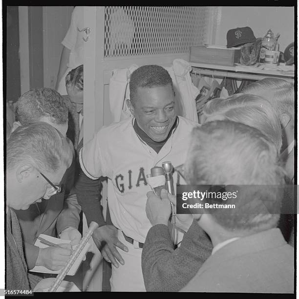 Earlier Willie Mays happily autographed the ball that sailed over the right field fence in the 5th inning, gaining for Willie the new National League...