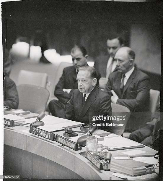 United Nations Secretary General Dag Hammarskjold speaking before the U.N. Security Council, Feb. 20, 1960.