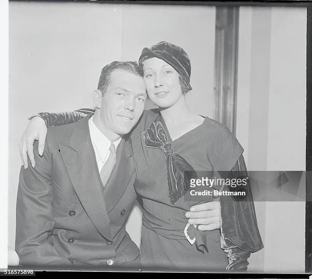 New York: Yankee Backstop To Wed. Bill Dickey, catcher for the world champion New York Yankees, and his fiancee, Miss Violet Arnold, are seen here at...