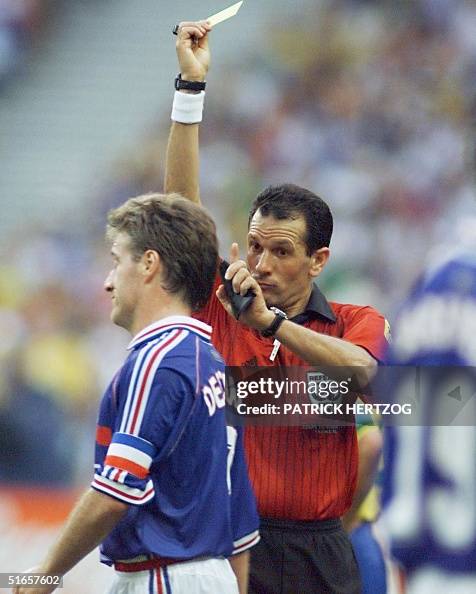 CUP-FR98-BRA-FRA-DESHACMPS-BELQOLA-YELLOW CARD CUP-FR98-BRA-FRA-DESHACMPS-BELQOLA-YELLOW CARD
