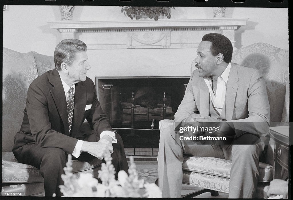 Ronald Reagan Conversing with Baseball Player
