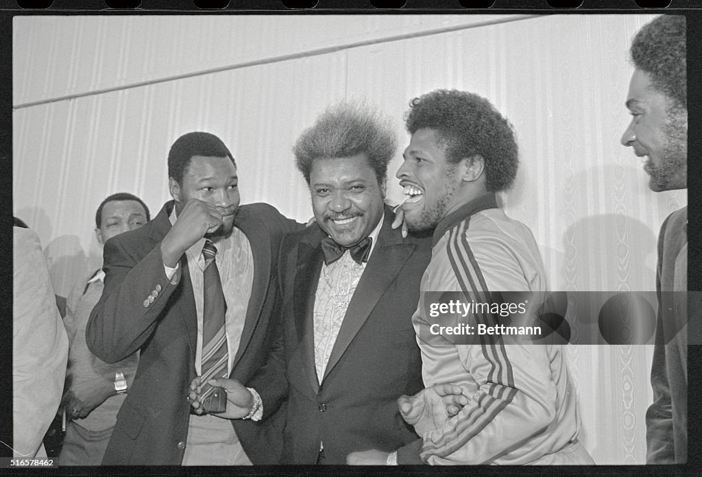 Larry Holmes, Don King, and Leon Spinks Smiling