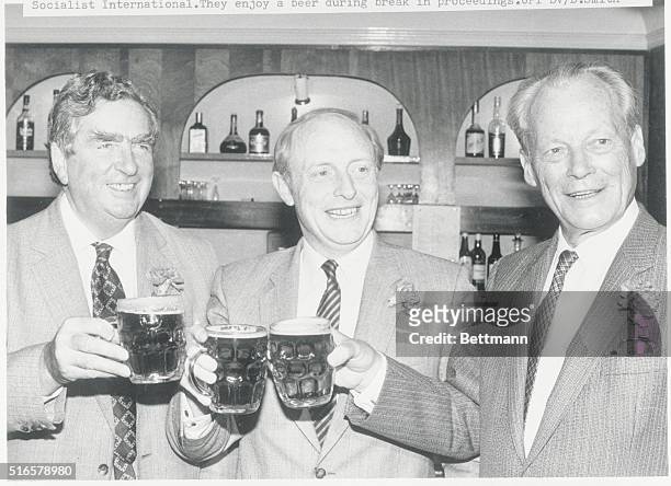 London: Seen at Labour Party press conference here are left to right, Dennis Healey, Opposition spokesman on Foreign Affairs, Labour Party Leader...