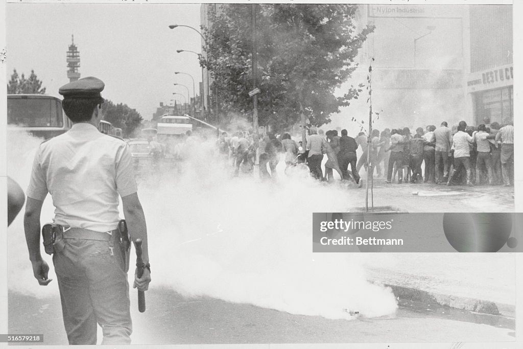 Smoldering Fire During Protests Against Chile Police Tactics
