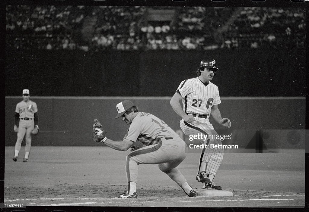Pete Rose Trying to Tag Out Phillies' Glen Wilson