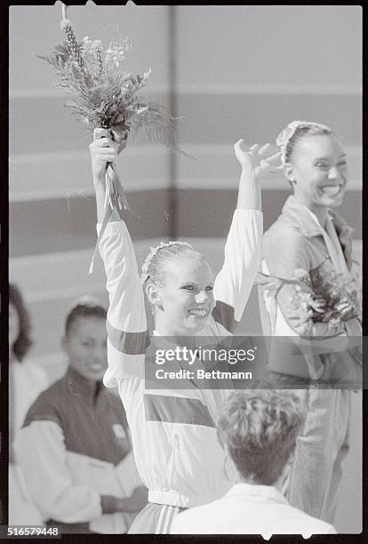 Los Angeles, California: America's Tracie Ruiz won the gold medal in the solo synchronized swimming with Canada's Carolyn Waldo taking the silver...