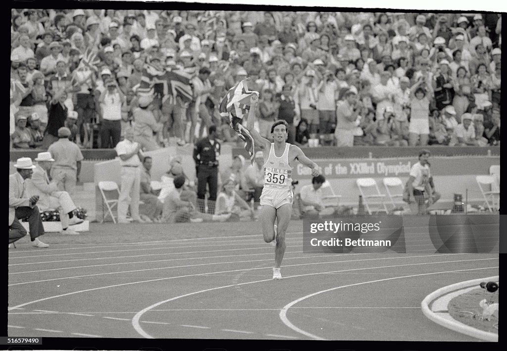 Sebastian Coe Running with Flag During The Olympics