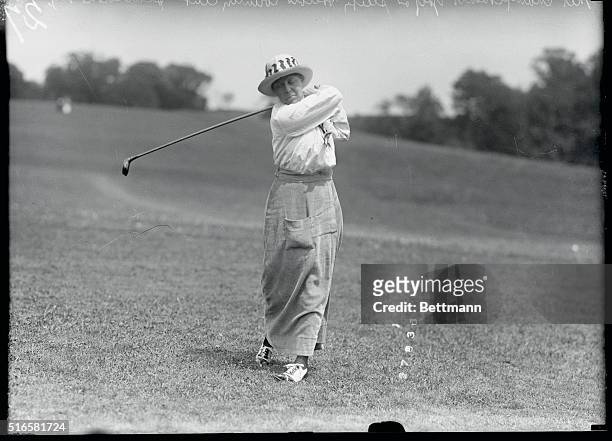 Mrs. J.C. Barclay at the first match play round in the Women's Metropolitan Golf Championship Tournament, on the course of the Sleepy Hollow Country...