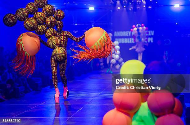 Model walks the runway during the 'ALCHEMY' Show during Berlin Alternative Fashion Week 2016 on March 19, 2016 in Berlin, Germany