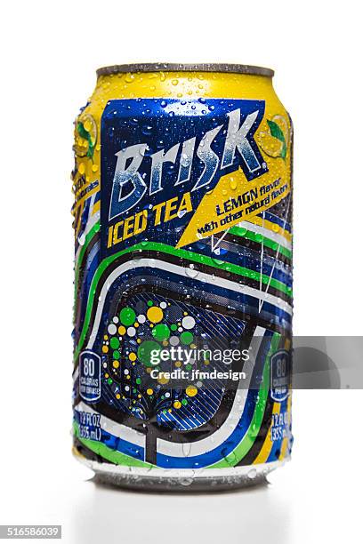 brisk lemon flavor iced tea can - tea can stock pictures, royalty-free photos & images