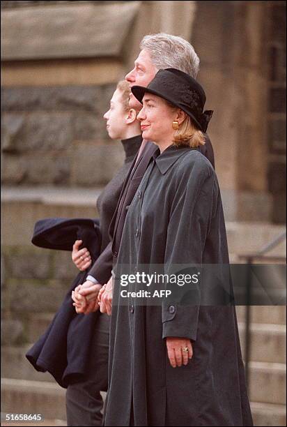 President Bill Clinton in picture taken 29 December 1996 in Washington, DC, leaves the Foundry United Methodist Church after attending services with...