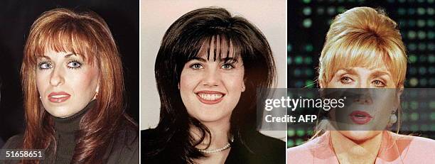 Combo showing from L: Paula Jones --who has accused US President Bill Clinton of sexual harassment -- in a 06 January picture; Monica Lewinsky -- who...