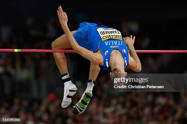 Gianmarco Tamberi of Italy competes in the Men's High Jump Final during day three of the IAAF World Indoor Championships at Oregon Convention Center...