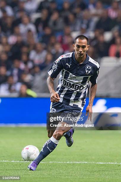 Edgar Castillo of Monterrey drives the ball during the 11th round match between Monterrey and Chivas as part of the Clausura 2016 Liga MX at BBVA...