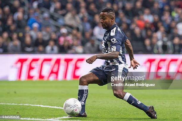 Dorlan Pabon of Monterrey drives the ball during the 11th round match between Monterrey and Chivas as part of the Clausura 2016 Liga MX at BBVA...