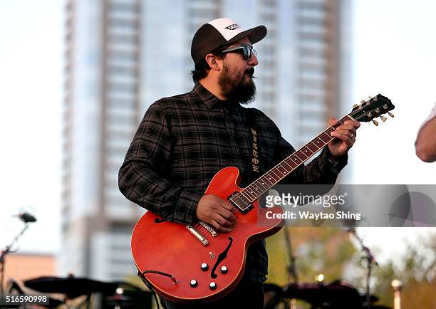 Beto Martinez of Grupo Fantasma performs onstage at the SXSW Outdoor Stage at Lady Bird Lake during the 2016 SXSW Music, Film + Interactive Festival...