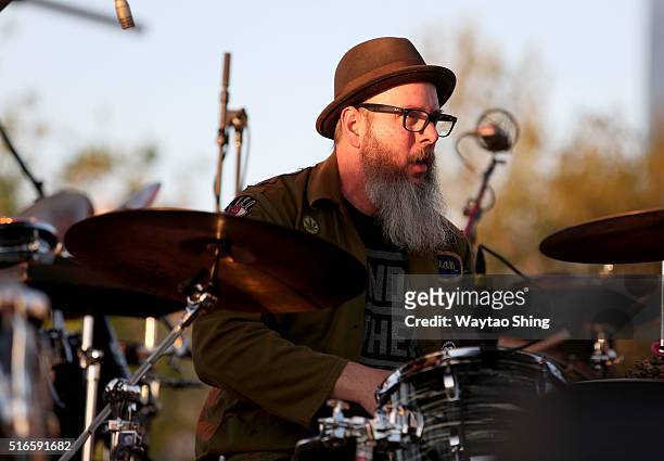 John Speice of Grupo Fantasma performs onstage at the SXSW Outdoor Stage at Lady Bird Lake during the 2016 SXSW Music, Film + Interactive Festival on...