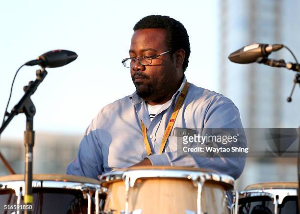 Jose Galeano of Grupo Fantasma performs onstage at the SXSW Outdoor Stage at Lady Bird Lake during the 2016 SXSW Music, Film + Interactive Festival...