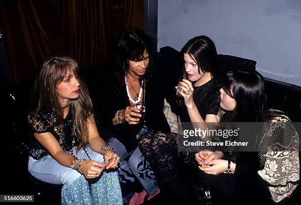 Teresa Barrick, Steven Tyler of Aerosmith, Liv Tyler, and Mia Tyler Celebrate Joan Rivers Gossip Party at Club USA, New York, April 28, 1993.