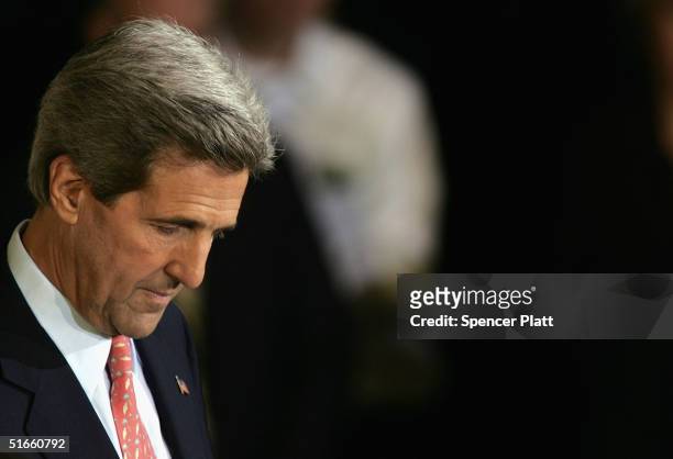 Democratic presidential candidate Senator John Kerry looks down before delivering a concession speech in the U.S. Presidential eletction at Faneuil...