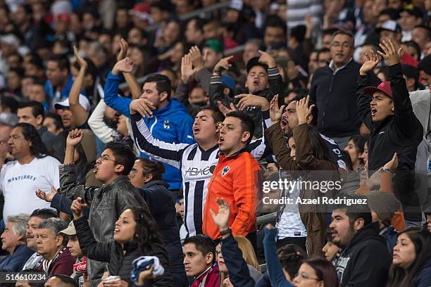 Fans of Monterrey cheer for their team during the 11th round match between Monterrey and Chivas as part of the Clausura 2016 Liga MX at BBVA Bancomer...