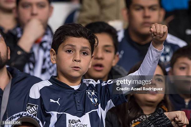 Fans of Monterrey cheer for their team during the 11th round match between Monterrey and Chivas as part of the Clausura 2016 Liga MX at BBVA Bancomer...