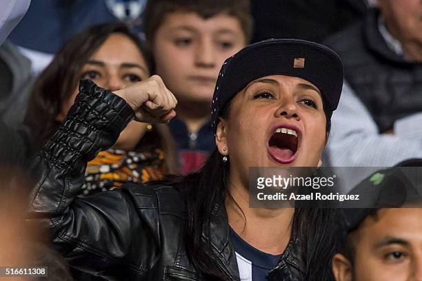 Fans of Monterrey cheer for their team during the 11th round match between Monterrey and Chivas as part of the Clausura 2016 Liga MX at BBVA Bancomer...
