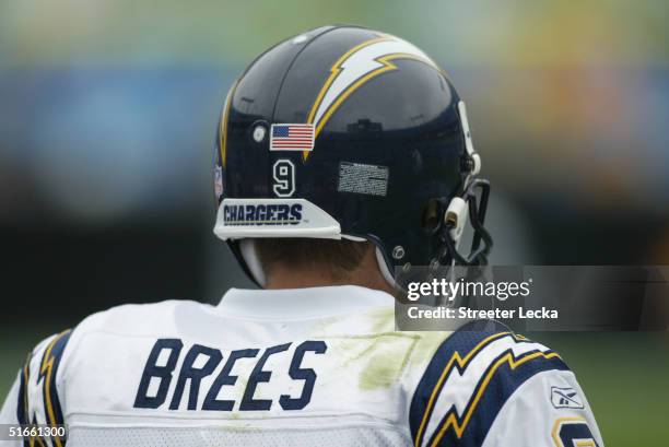 Drew Brees of the San Diego Chargers looks on during the game against the Carolina Panthers during their game on October 24, 2004 at Bank of America...