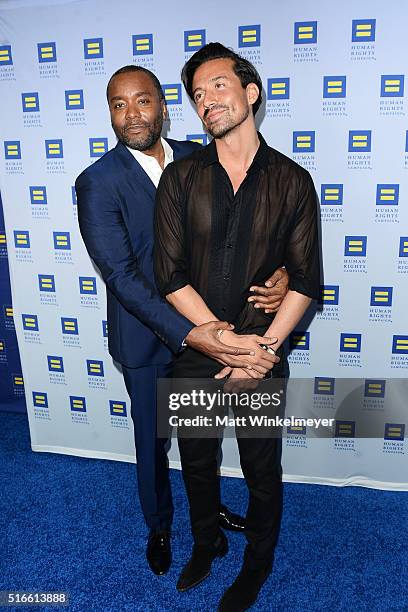 Producer Lee Daniels and stylist Jahil Fisher arrive at the Human Rights Campaign 2016 Los Angeles Gala Dinner at JW Marriott Los Angeles at L.A....