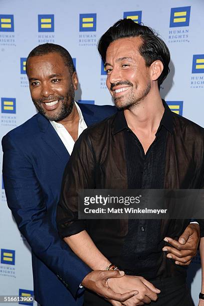 Producer Lee Daniels and stylist Jahil Fisher arrive at the Human Rights Campaign 2016 Los Angeles Gala Dinner at JW Marriott Los Angeles at L.A....