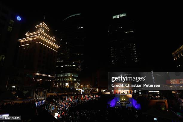 General view during the medal ceremonies during day three of the IAAF World Indoor Championships at Pioneer Courthouse Square on March 19, 2016 in...