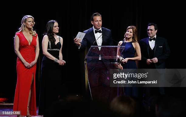 Alice Gainer Andrea Grymes Chris Wragge,and Mary Calvi, attend 59th Annual New York Emmy Awards at Marriott Marquis Times Square on March 19, 2016 in...