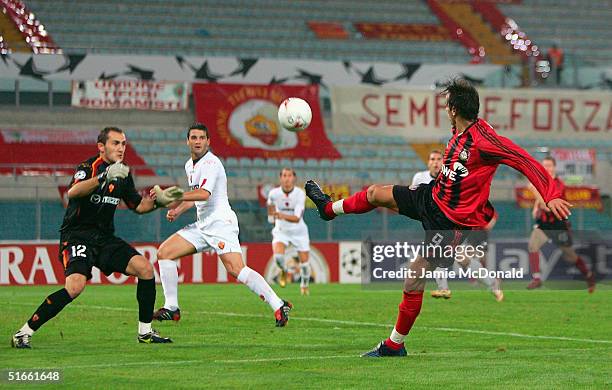 Dimitar Berbatov of Bayer Leverkusen scores his goal during the UEFA Champions League, Group B match between AS Roma and Leverkusen at The Olympic...