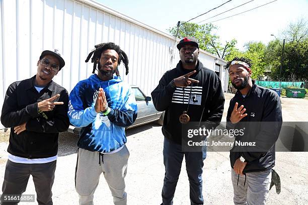 Recording artist Deniro Farrar poses with Hip Hop group Nappy Roots at Fader Fort presented by Converse at the SXSW Music Festival on March 19, 2016...