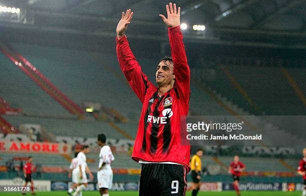 Dimitar Berbatov of Bayer Leverkusen celebrates his goal to no-one during the UEFA Champions League, Group B match between AS Roma and Bayer...