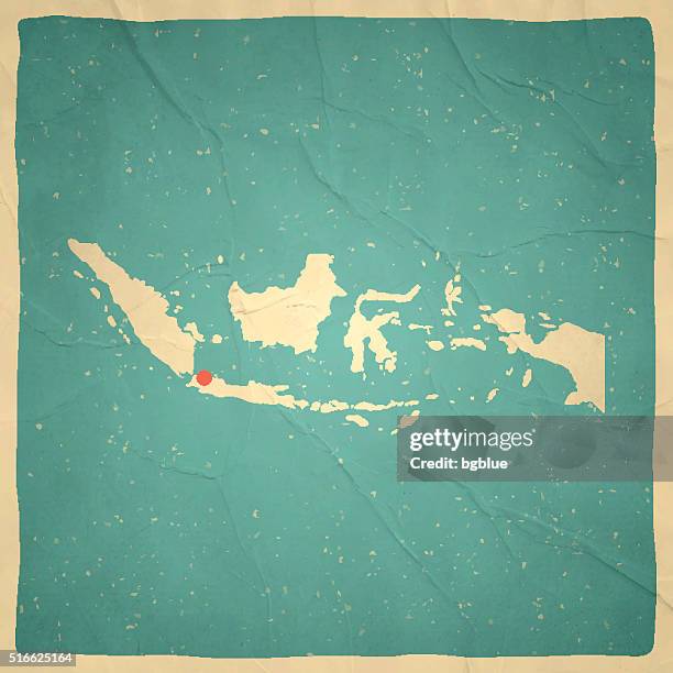 indonesia map on old paper - vintage texture - jakarta stock illustrations