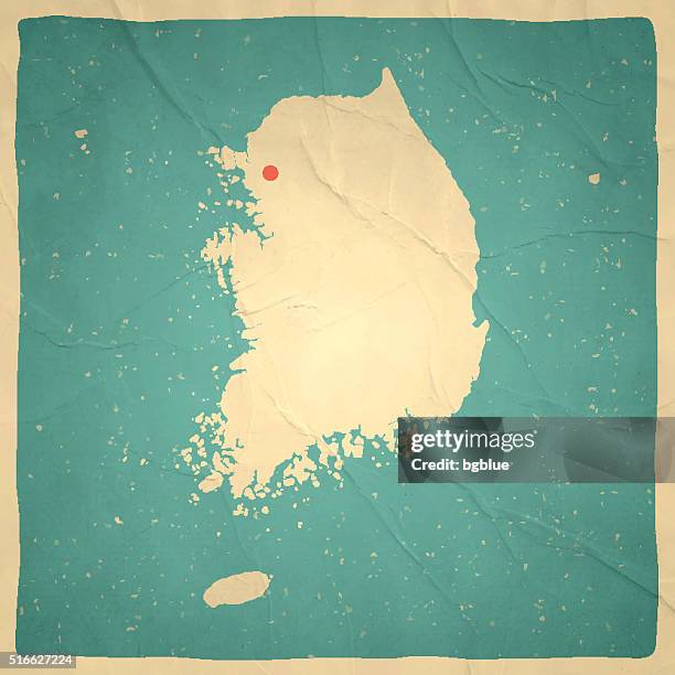 bildbanksillustrationer, clip art samt tecknat material och ikoner med korea south map on old paper - vintage texture - south korea