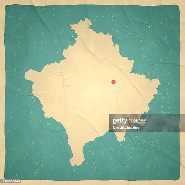 kosovo map on old paper - vintage texture - pristina stock illustrations