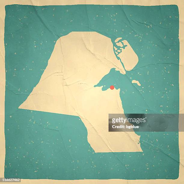 stockillustraties, clipart, cartoons en iconen met kuwait map on old paper - vintage texture - kuwait