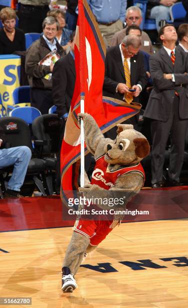 Cleveland Cavaliers Mascot "Moondog" rallies the crowd against the Indiana Pacers on November 3, 2004 at the Gund Arena in Cleveland, Ohio. NOTE TO...
