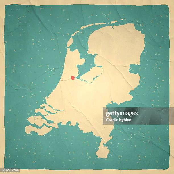 illustrazioni stock, clip art, cartoni animati e icone di tendenza di paesi bassi mappa su vecchia carta trama vintage - map netherlands