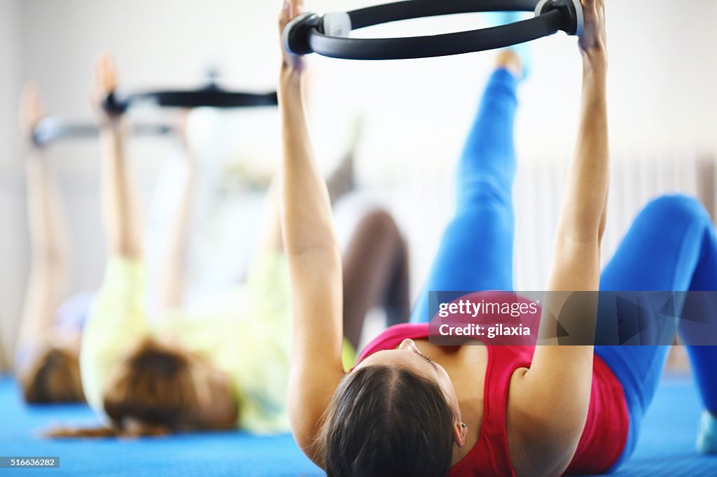 Pregnant women exercising.